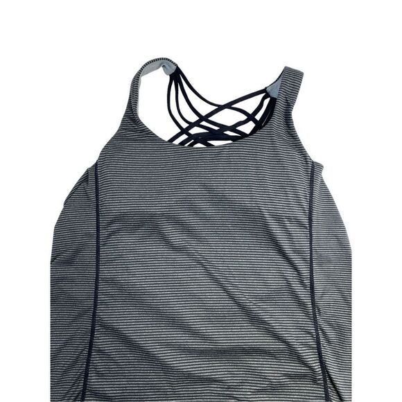 Queenie Ke Women's Pinstripes 2-in-1 Yoga Top Gray Medium - Picture 2 of 9